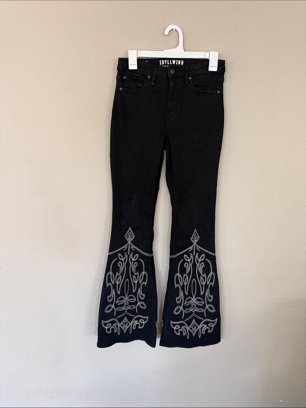 Idyllwind Black Flare Jeans with Silver Embroidered Hem